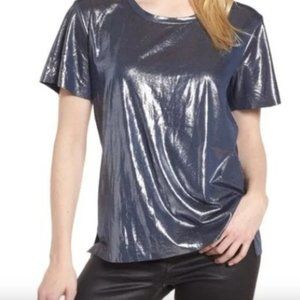 Trouve Gunmetal Blue Metallic Sueded T-Shirt
